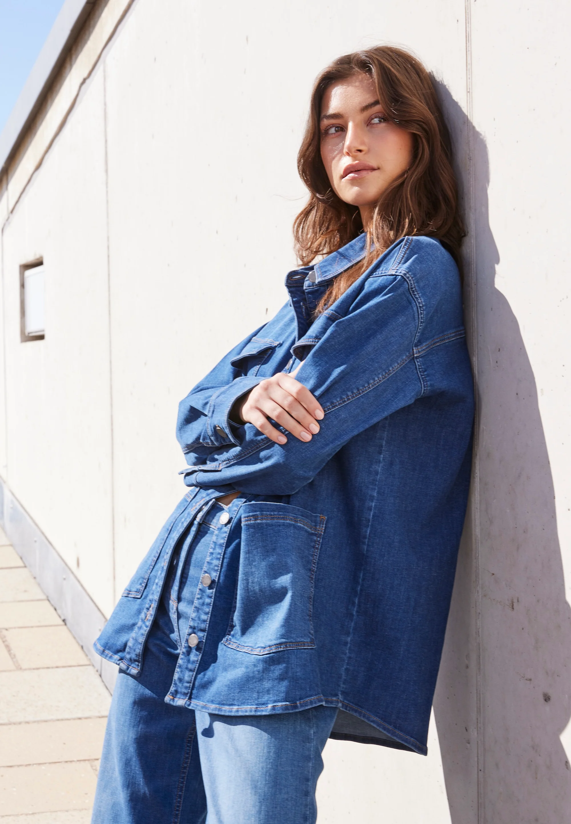 Mille Oversize Shirt Jacket - Long Sleeve - Washed Blue Denim - Image 6